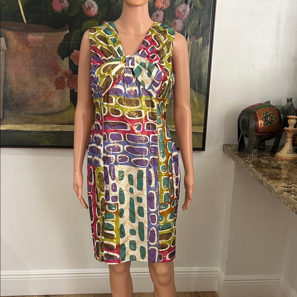 St. John Couture vintage multicolored metallic sleeveless dress